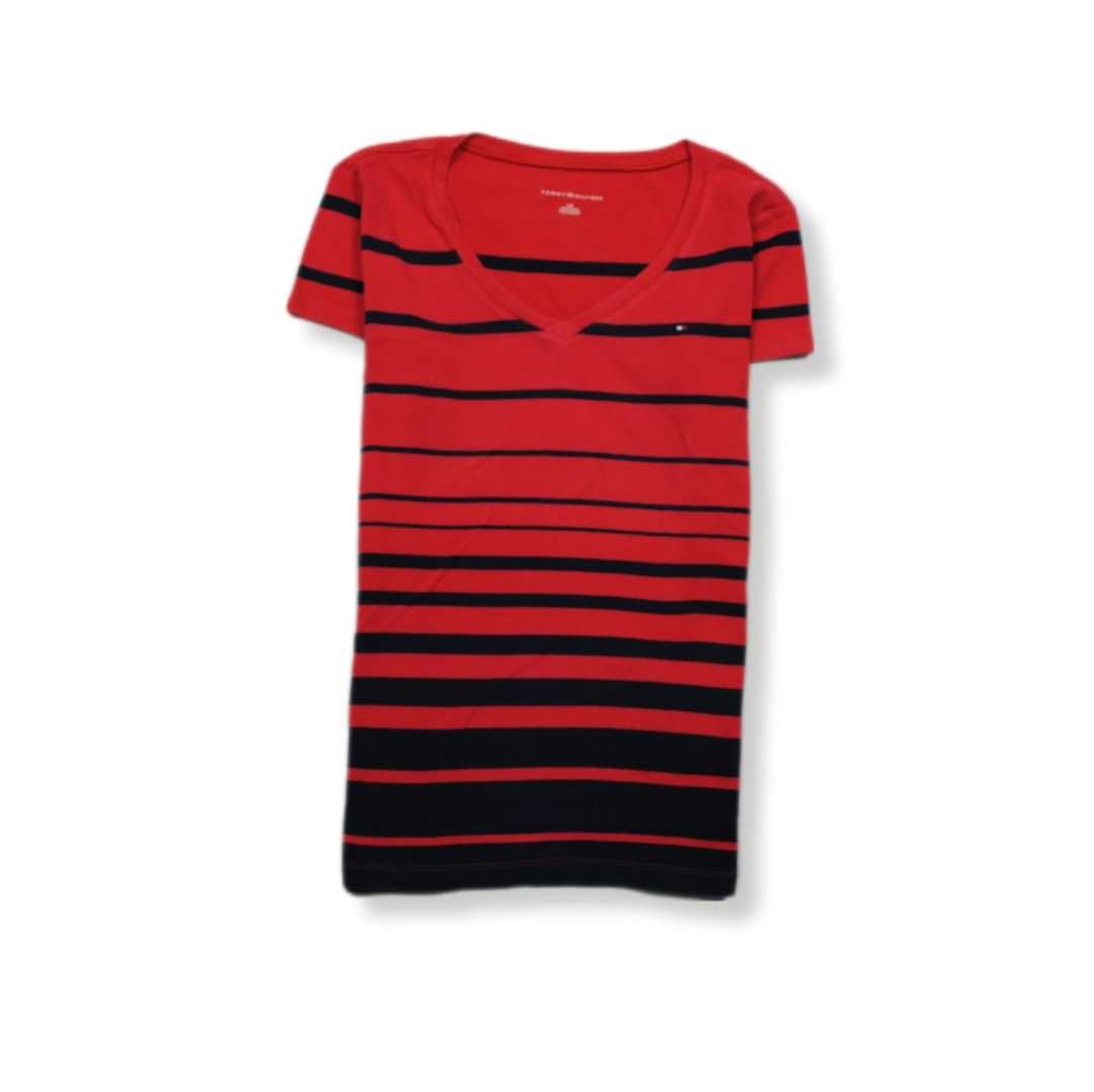 Tommy Hilfiger T-Shirt Koszulka Damska RÓŻOWA PASKI Logo Klasyk M L