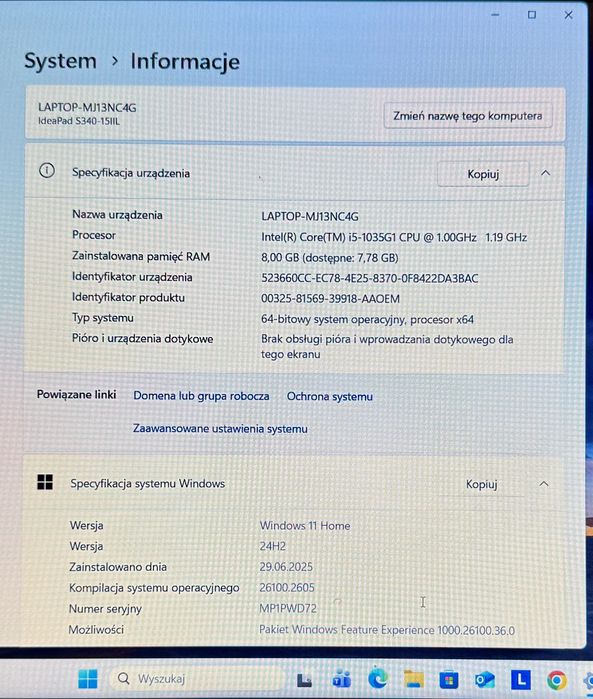 Lenovo IdeaPad S340-15IIL – bardzo dobry stan, mało używany