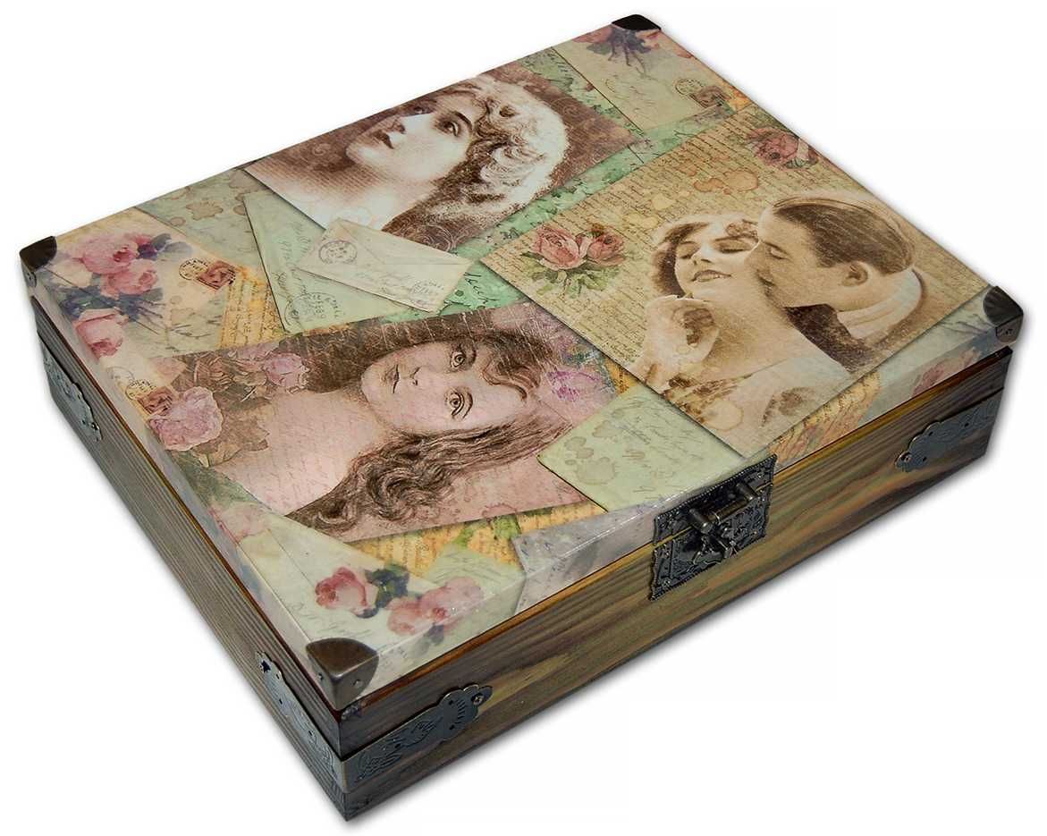 HERBACIARKA pudełko - drewniana szkatułka ROMANTIC 12 przegród 28X22