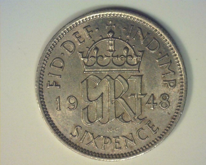 Wielkiej Brytanii, Wielkiej Brytanii 6 Pence 1948. Sixpence. Moneta 6