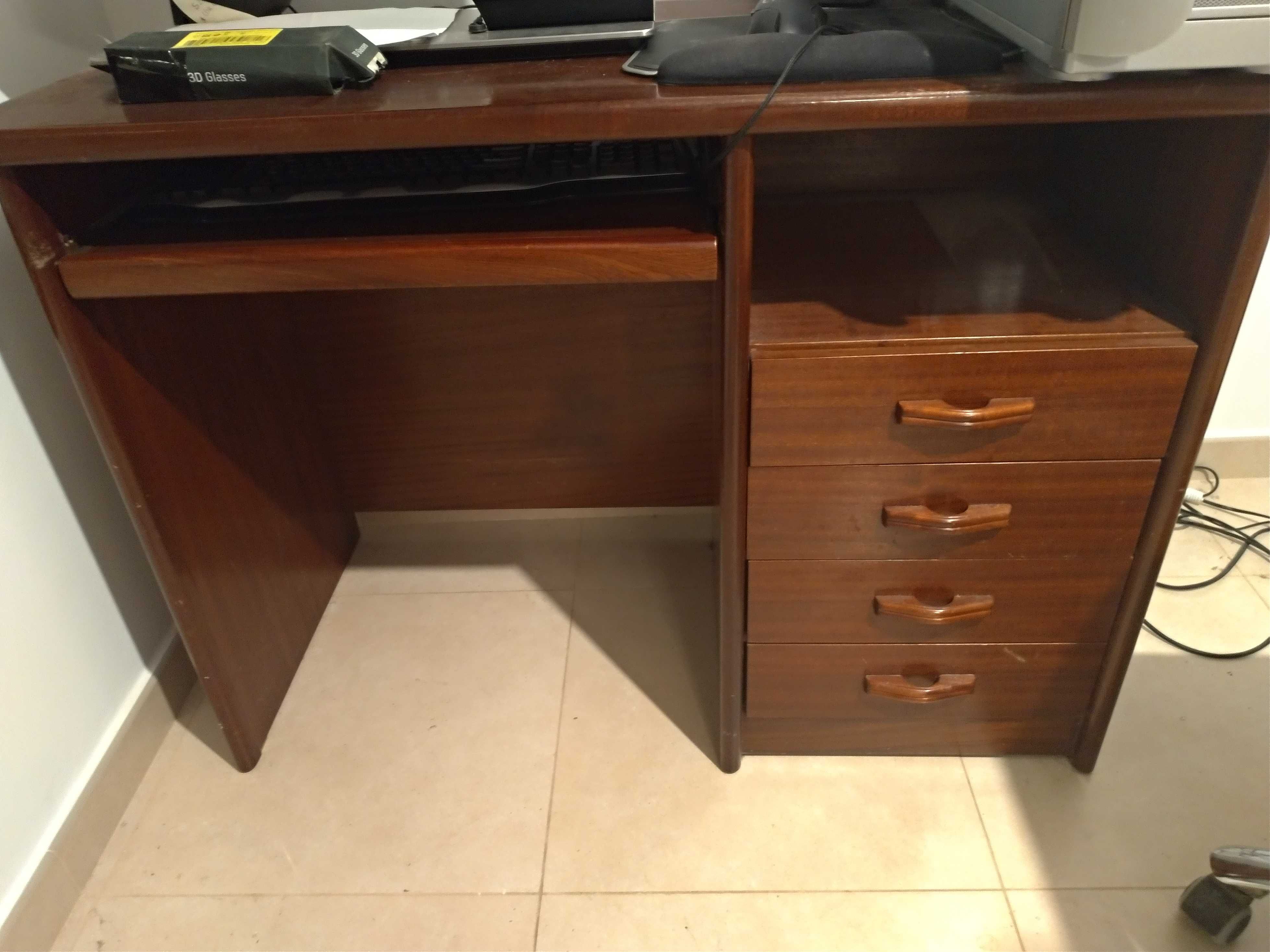 Secretária de escritório para computador em mogno 80x110x55