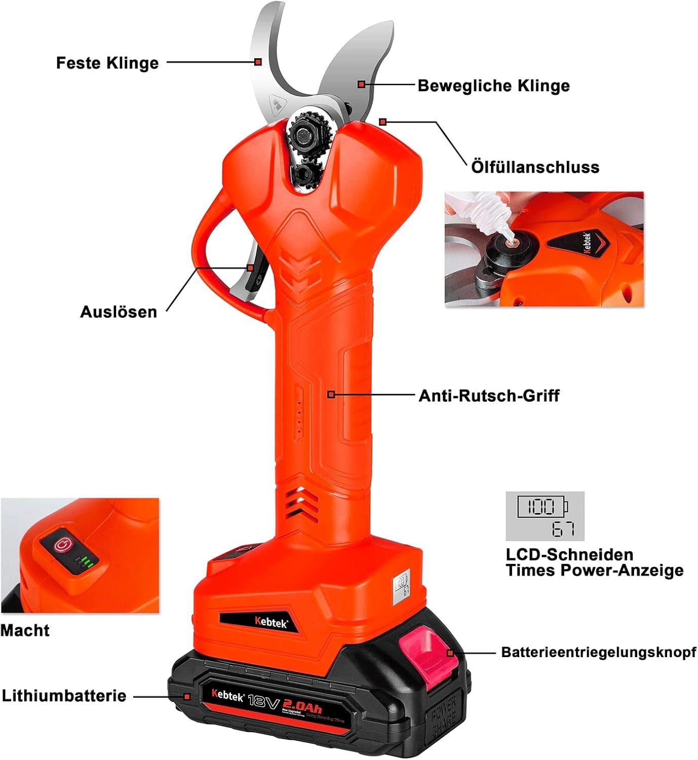 Kebtek Professional 18V Bezpośrednie ścinki 2 paczki baterii