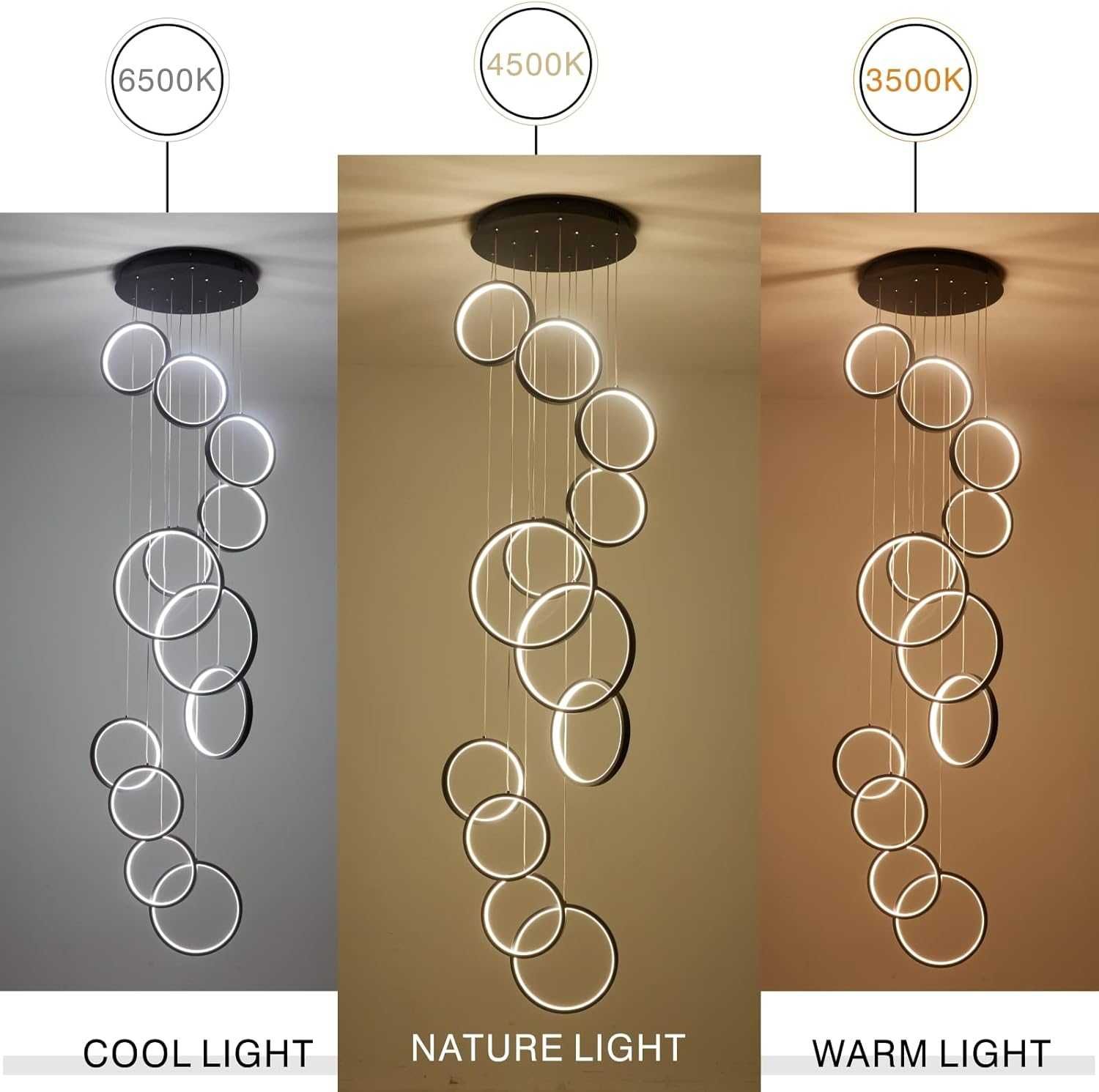 Przepiękna wielka lampa lampa 12 pierścieni 2 m