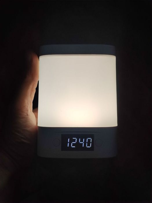 Светильник ночник с аккумулятором + часы,  зарядка usb, димер