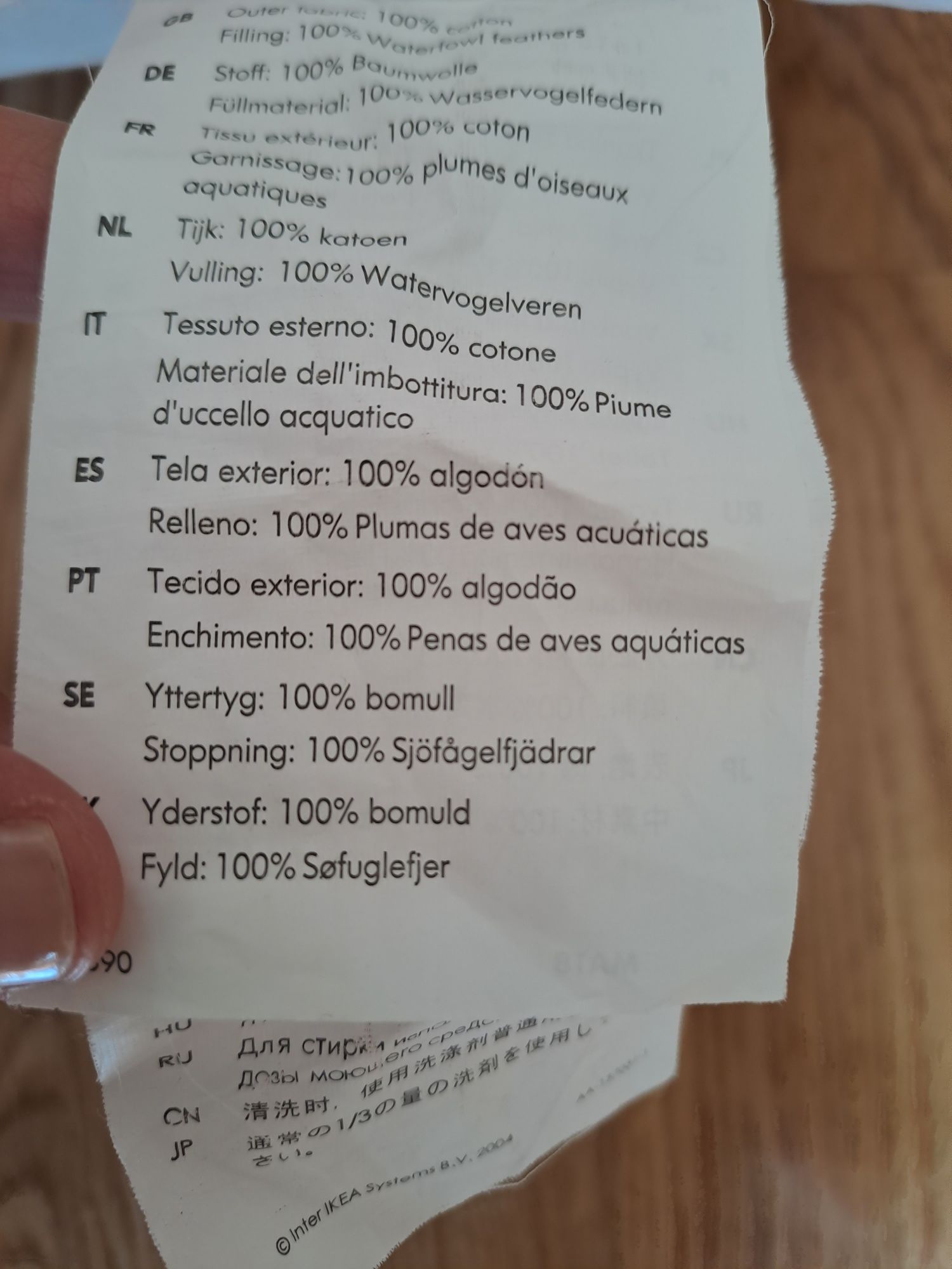 Enchimento de almofada de penas
