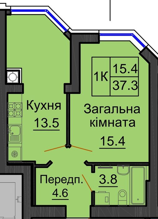 Однокімнатна квартира в Sofia Residence, 1к, готовий будинок! 38,4 м.