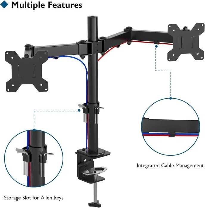 Uchwyt na 1 - 2 monitory 13-27 cali VESA 75 i 100 Poznań