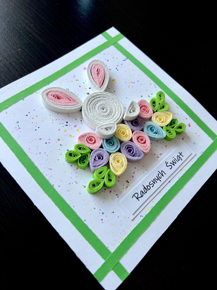 Kartka WIELKANOCNA, zajączek, ręcznie robiona, quilling, jajka