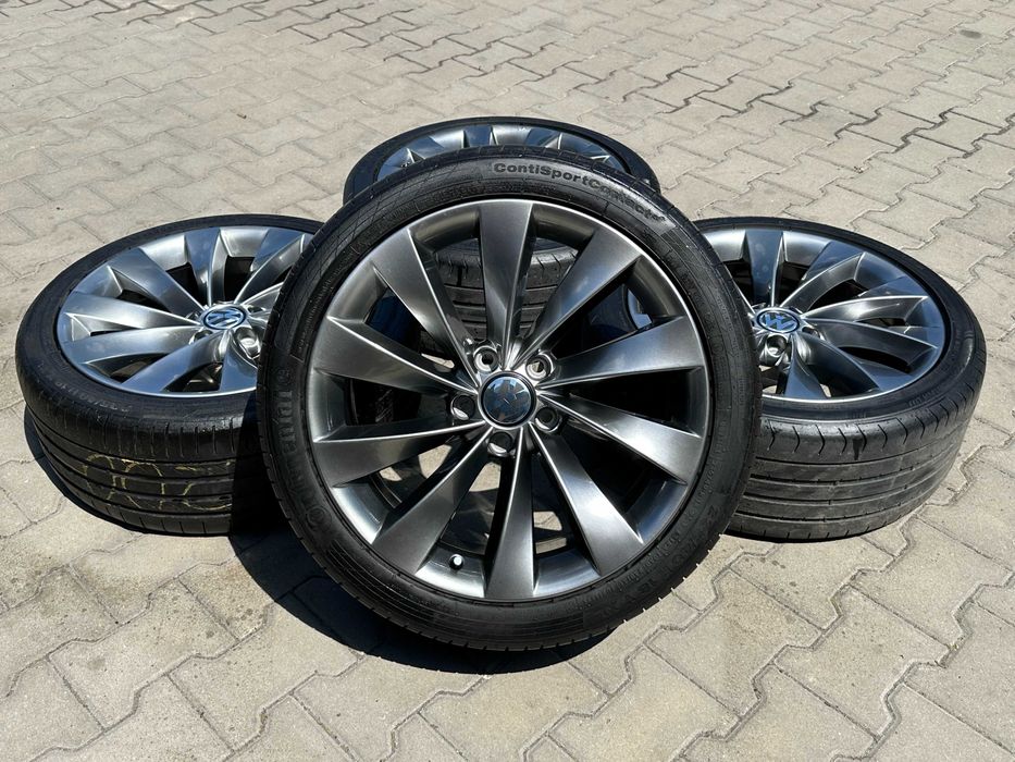5x112 8j x 18" et41 VW OE komplet alufelgi z oponami shadow chrome