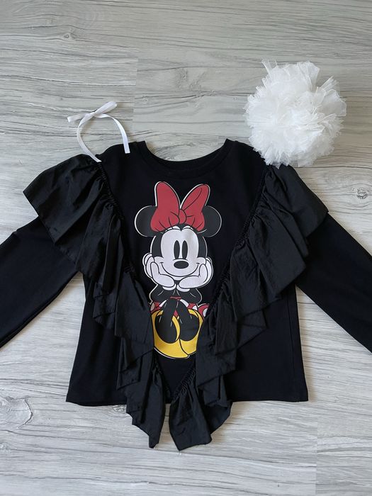 damska bluza z falbanką Zara / czarna bluza oversize Myszka Minnie