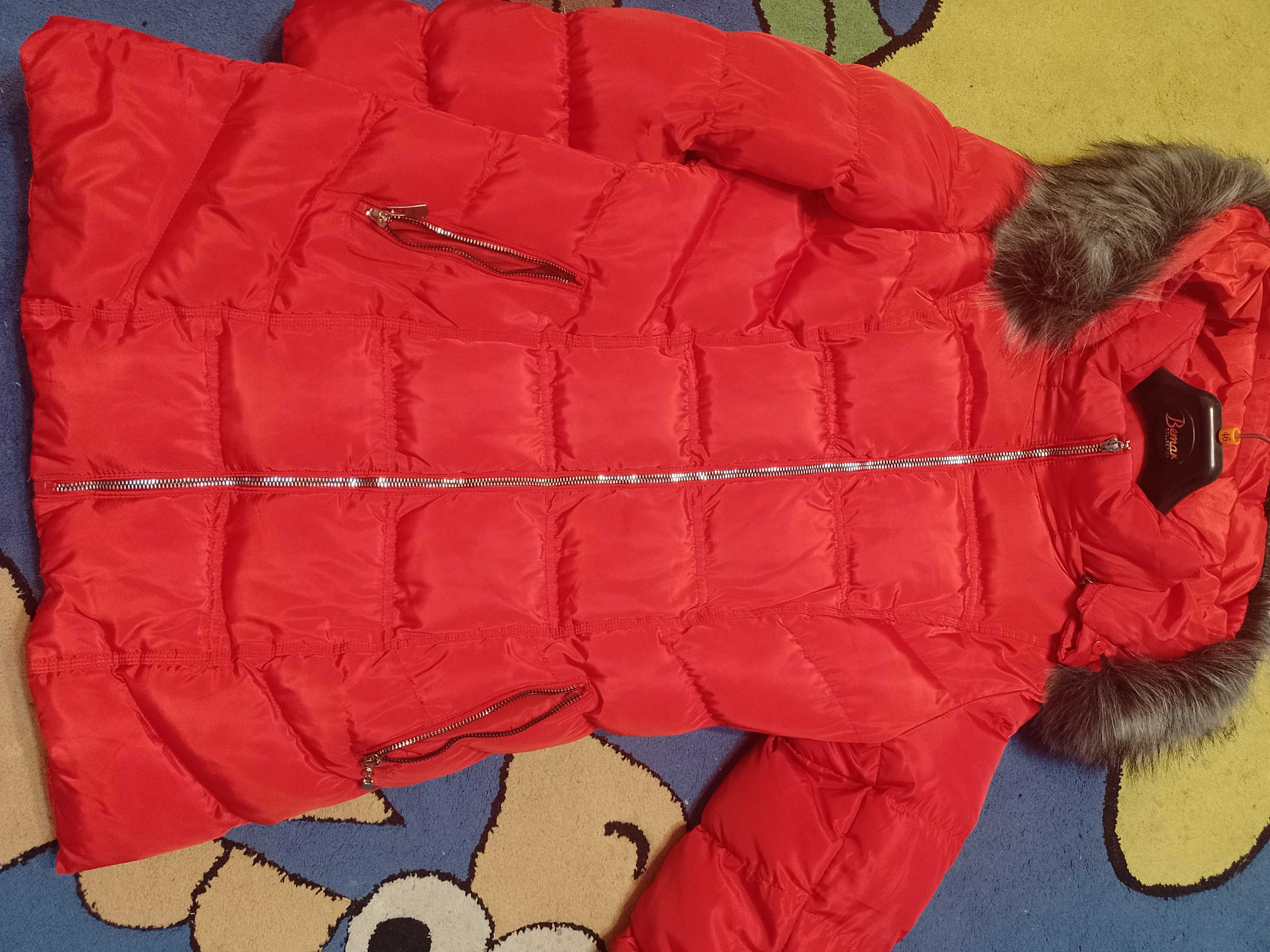 Kurtka zimowa parka czerwona Ew-Club kaptur futerko