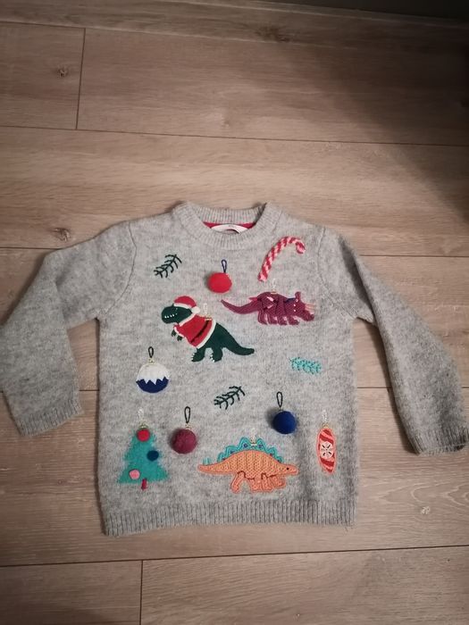 Świąteczny sweter z dinozaurem 3/4 lata