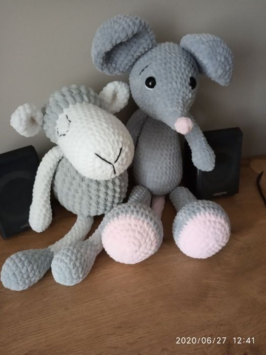 Owca, myszka szara amigurumi, maskotka handmade, przytulanka, szydełko