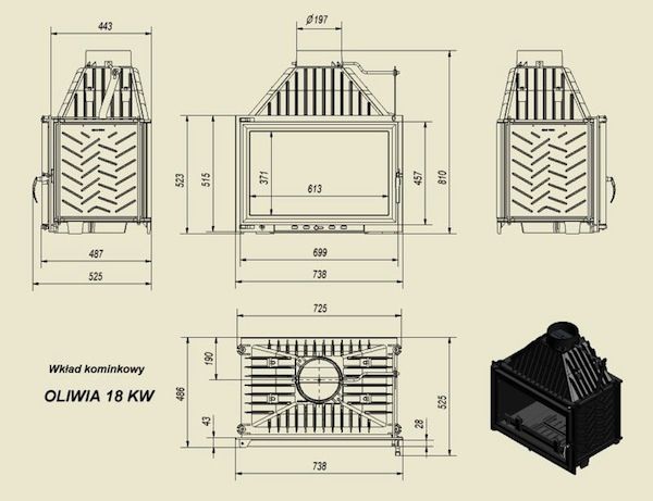 Каминная топка Kratki Oliwia  16-18kw (БЕЗПЛАТНАЯ ДОСТАВКА)