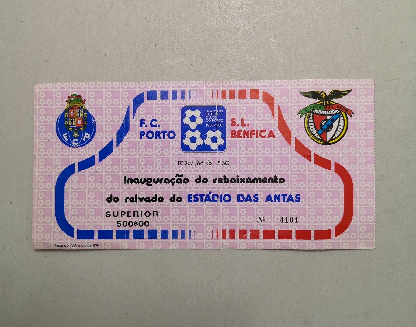Bilhete da inauguração do rebaixamento do Estádio das Antas (1986)