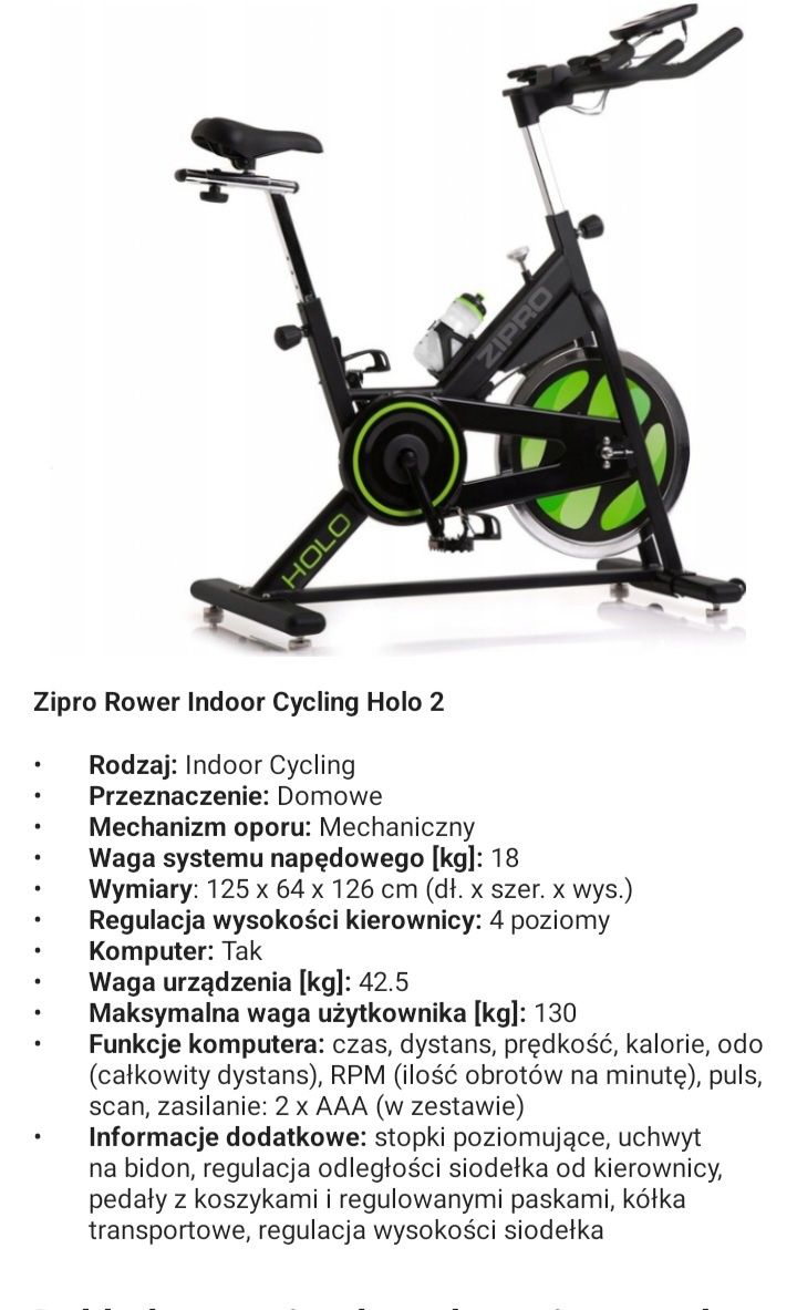 Sprzedam Rower treningowy mechaniczny spinningowy Zipro Holo 2