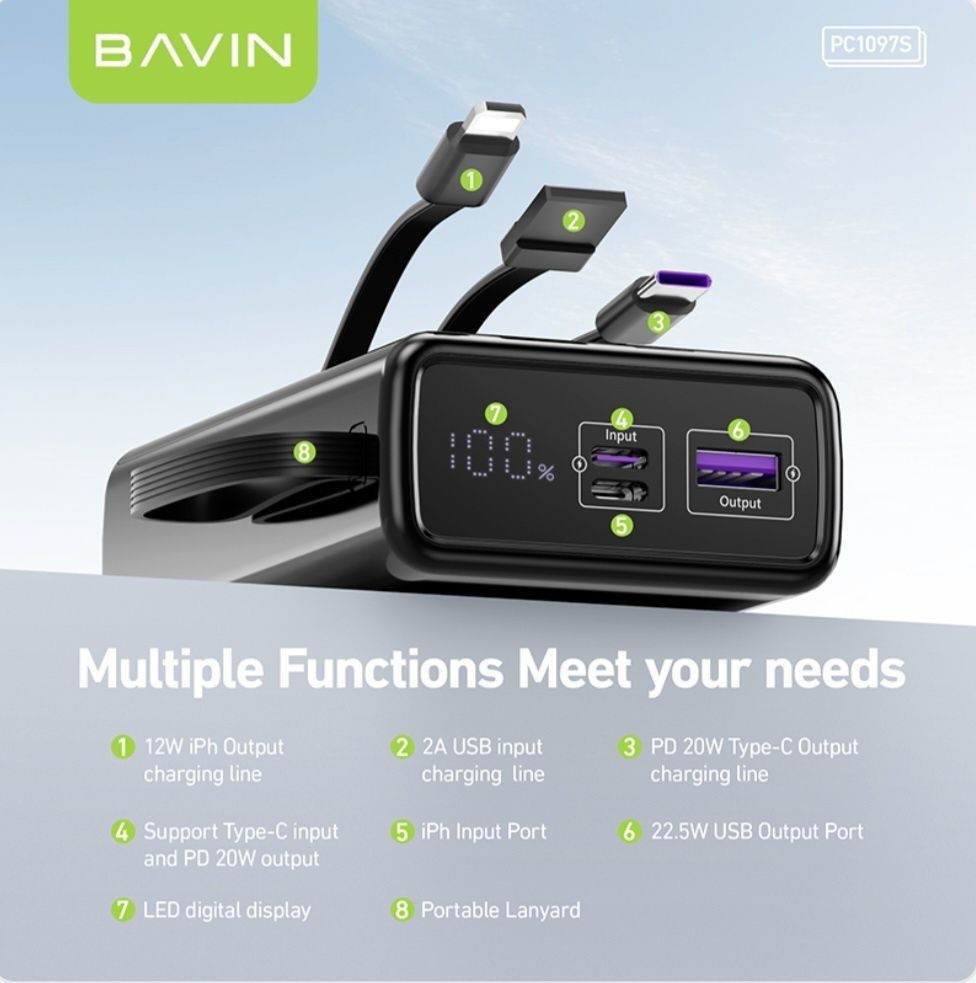 Power Bank BAVIN PC 1097S 20000mah 22.5w+PD20w(Повер Банк Бавин)
