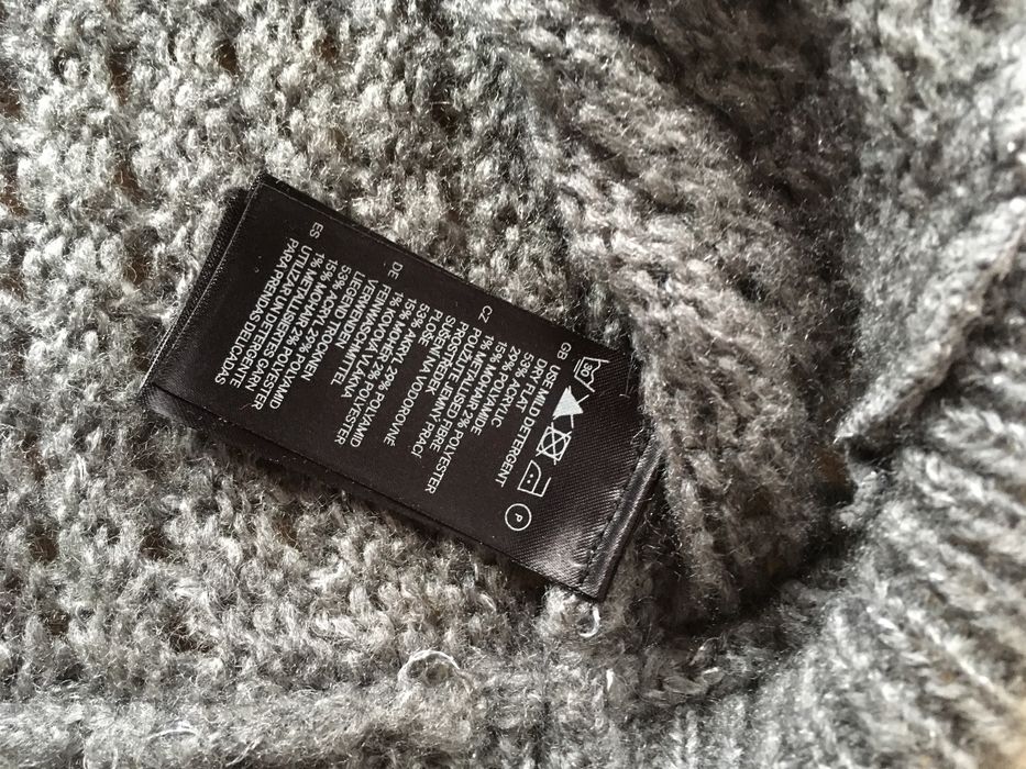 Sweter damski krótki kardigan szary srebrna nitka M/L firma H&M