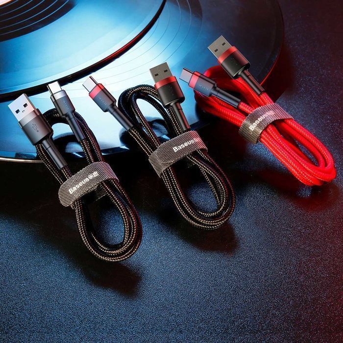 Baseus Cafule - Nylonowy Kabel USB-C QC3.0 3A 0,5M - Czarno-Czerwony