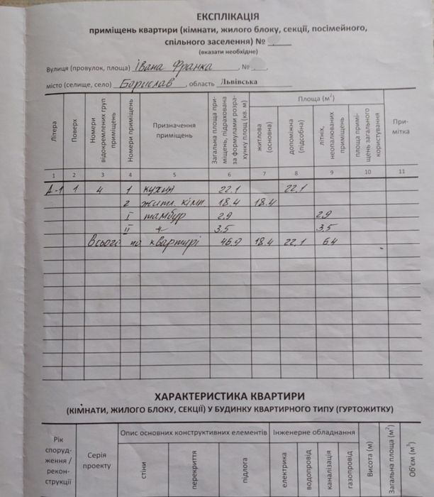 Продаж 1 кім. квартири 46,9м2 вул. І.Франка м. Борислав