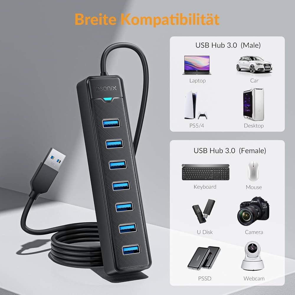 Hub USB-A x7 USB-C x1