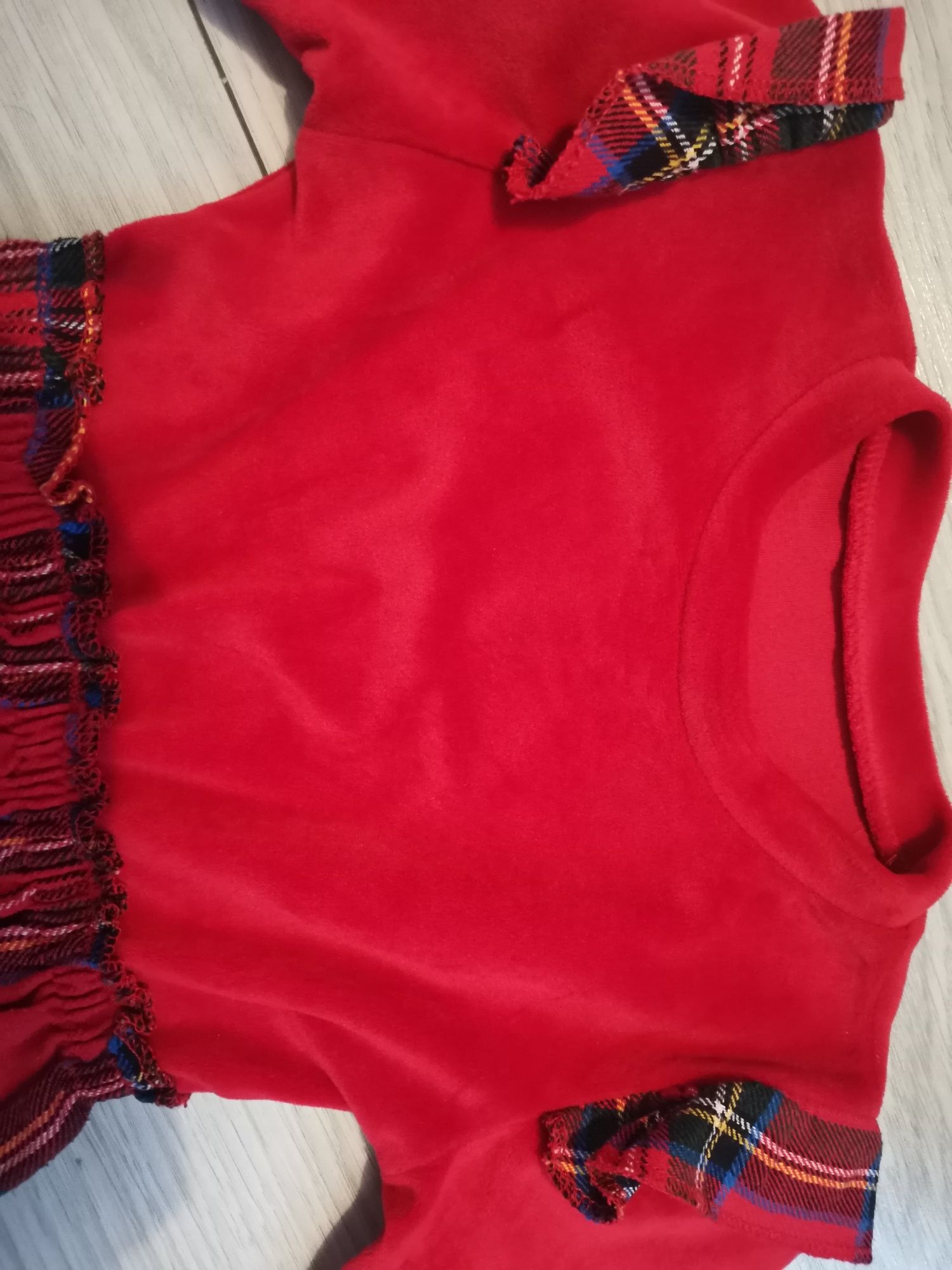 Sukienka welurowa czerwona świąteczna w kratę święta 92 86