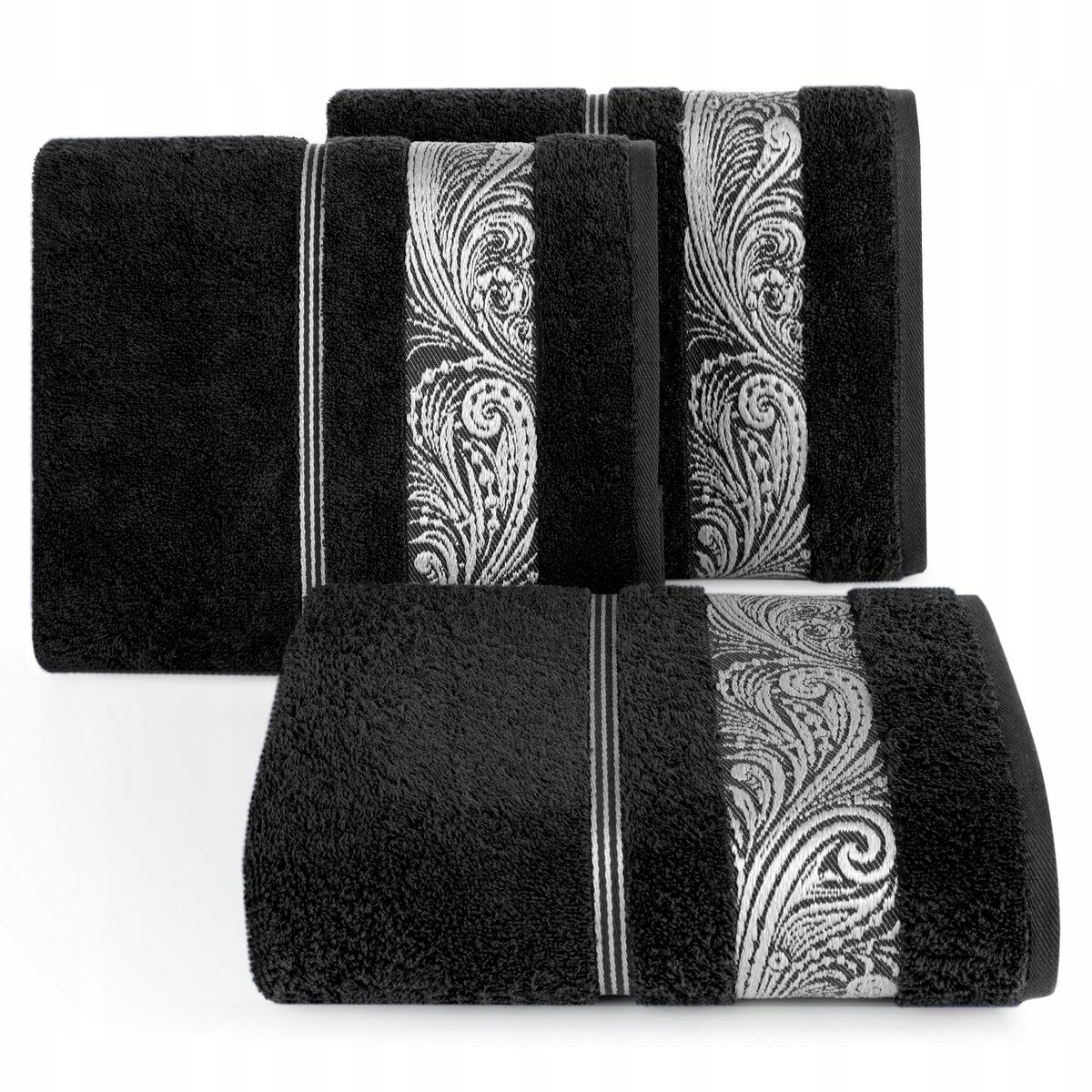 Ręcznik Sylwia 1/70x140 czarny frotte z żakardową