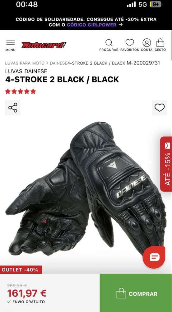 Luvas Dainese 4 Stroke Pretas e vermelhas NOVAS