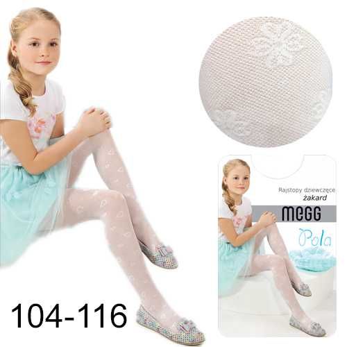 Rajstopy dziewczęce 20 DEN białe KWIATEK żakard POLA 104-116