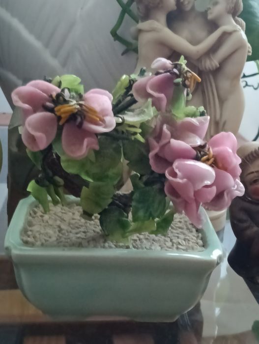 Pequeno vaso/ Bonsai de porcelana/ pedra de vidro