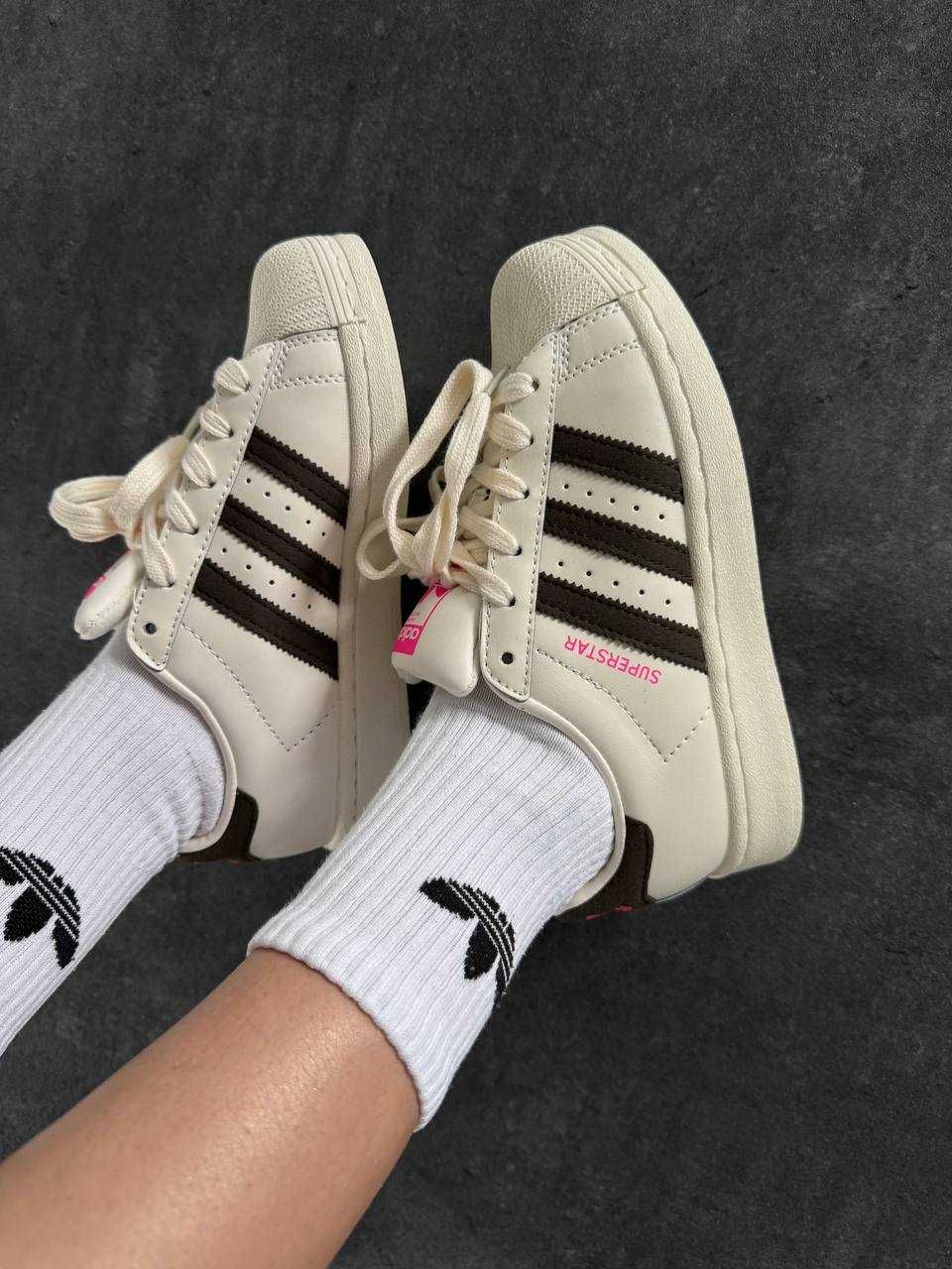 Женские кроссовки Adidas Superstar Cream Black Pink 36-41 Наложка! Топ