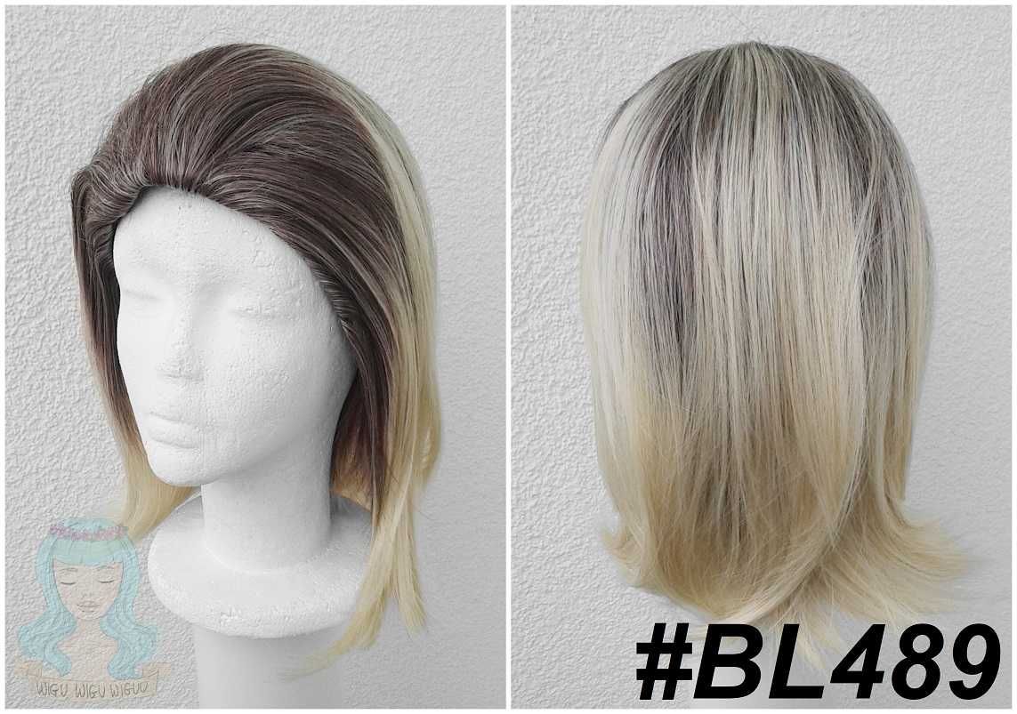 Blond peruka z odrostem ombre bez grzywki krótka cosplay wig