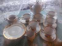 Serwis Kawowy Złoty liść biały Porcelana wałbrzych Fryderyka