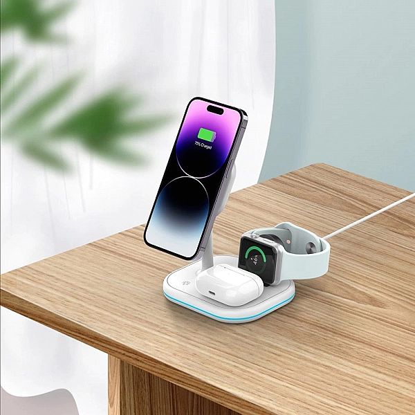 Tech-Protect Qi15W-A27/3In1 Magnetic Magsafe Wireless Charger White