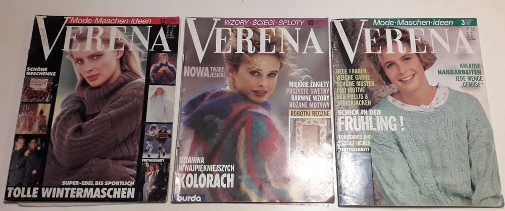 Miesięczniki modowe VERENA - nr 3, 10, 12 1991 r. - z wykrojami