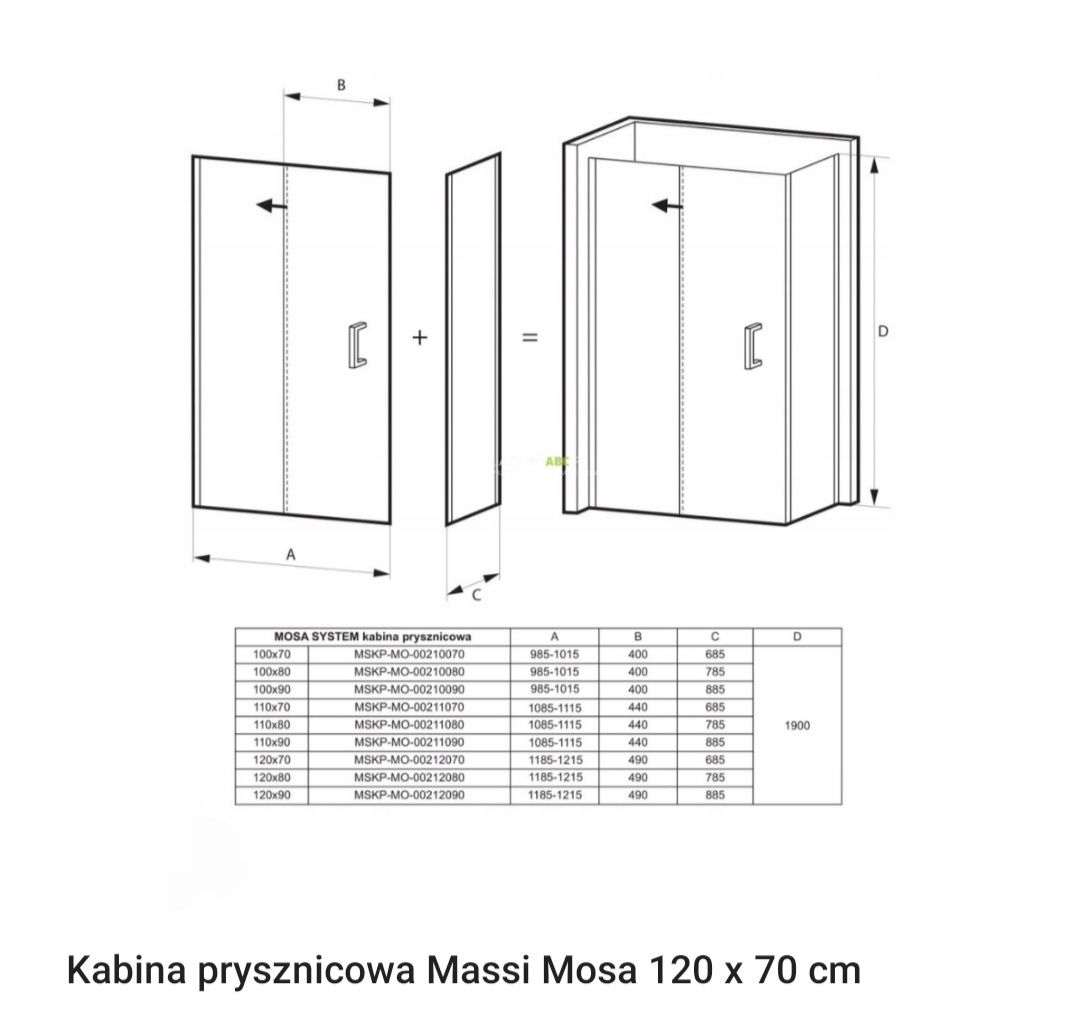 Kabina prysznicowa 120x70 massi mossa