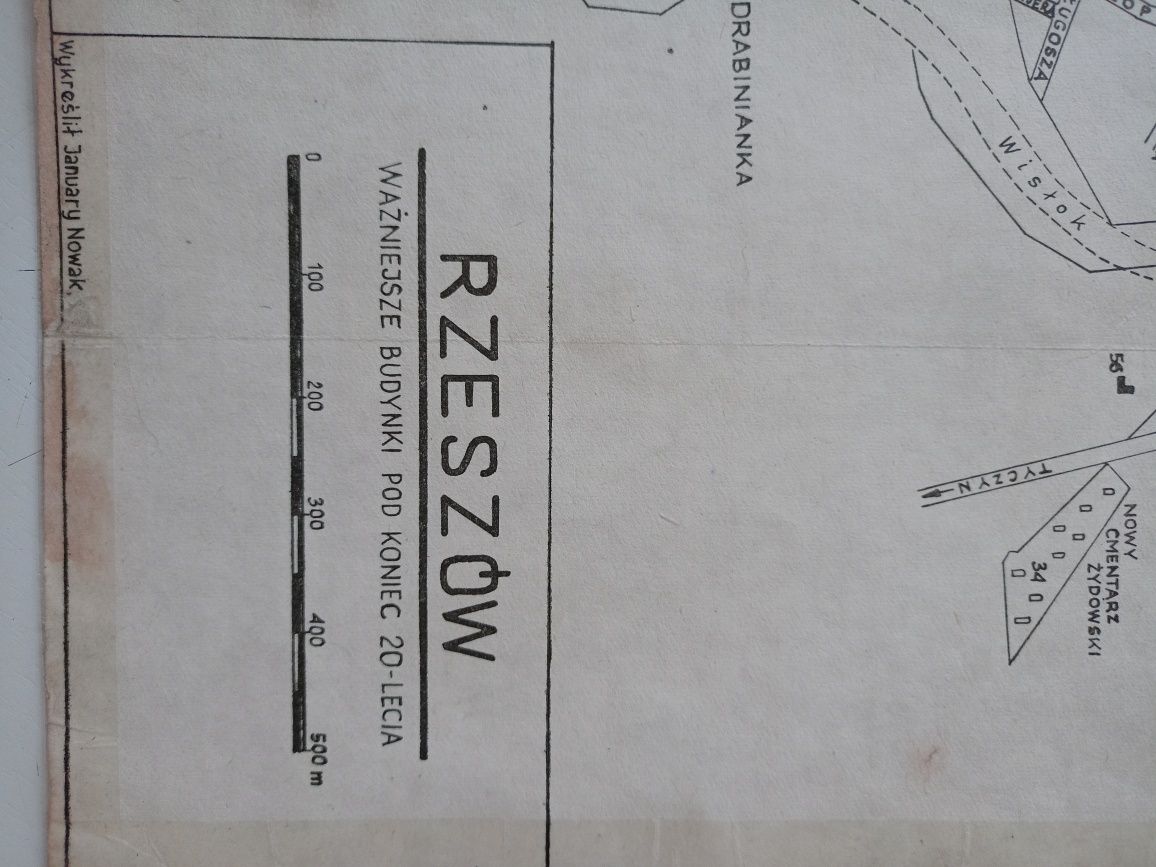 Mapa Rzeszów ważniejsze budynki pod koniec 20-lecie