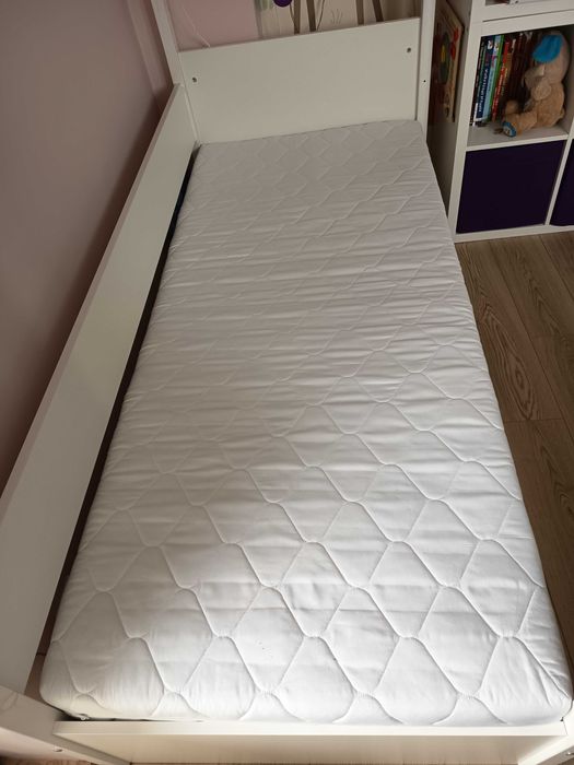 Łóżko domek białe drewniane 190x90 szuflady+materac+biurko Mickey Ikea