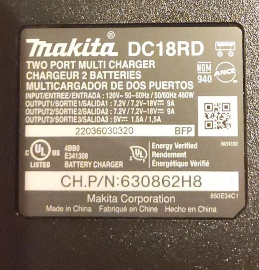 Зарядний пристрій на 2 порти Makita DC18RD.(110v)Оригінал.