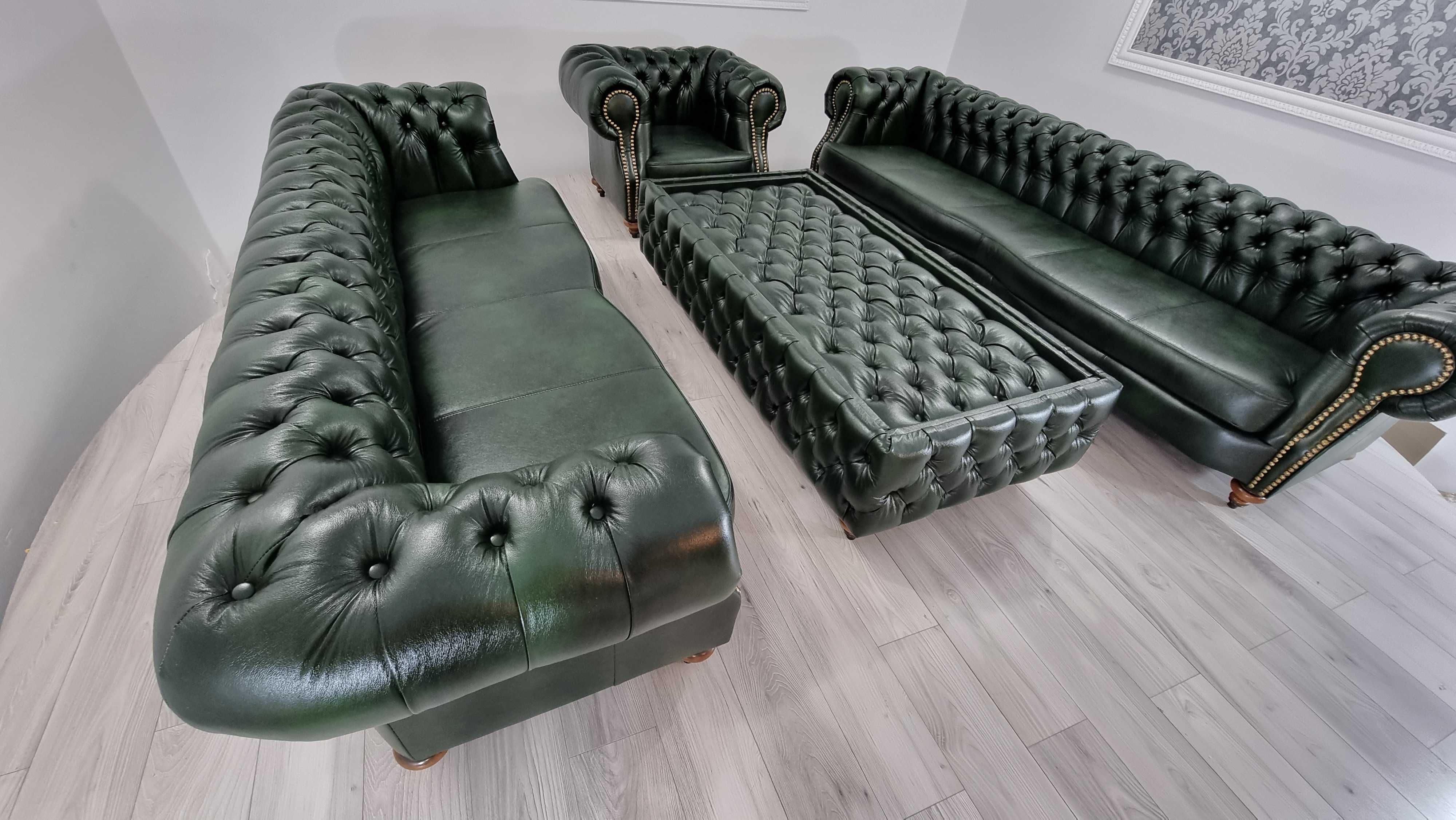 Zestaw chesterfield 5+4+1+Ława - Skóra / producent