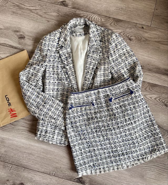 Set/komplet Żakiet/marynarka i spodniczka tweed chanelka r.xs