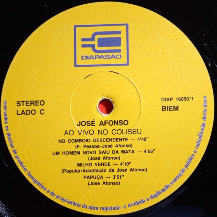 José Afonso	- - - - -		Ao Vivo no Coliseu	- - - - -	2 X LP