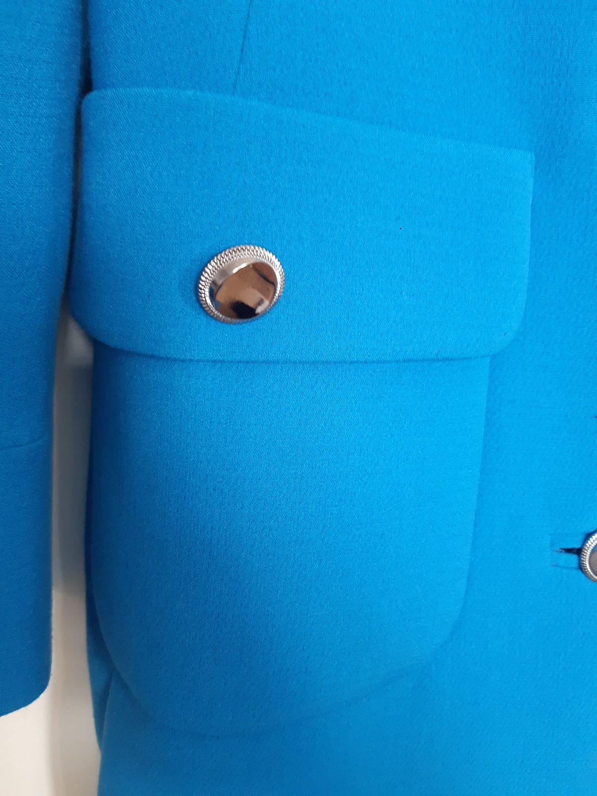 Płaszcz przejściowy DE FACTO 36 S chabrowy niebieski pudełkowy guziki