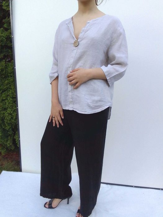 Lniany komplet szerokie spodnie koszula 100% len puro lino S M L uniwe