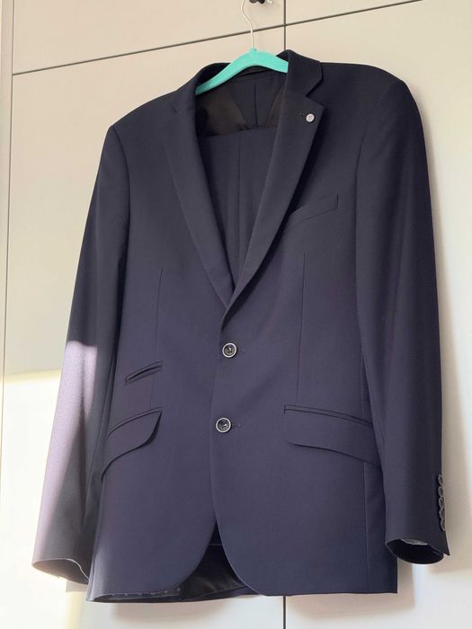 Garnitur chłopięcy młodzieżowy slim 176 granat stan bardzo dobry