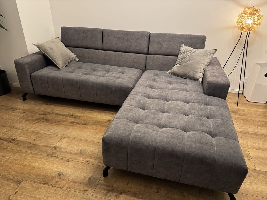 Narożnik Royal szary pikowany NOWY welur plamoodporny