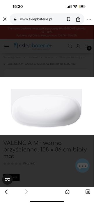 VALENCIA wanna przyścienna, 158 x 86 cm, biały mat