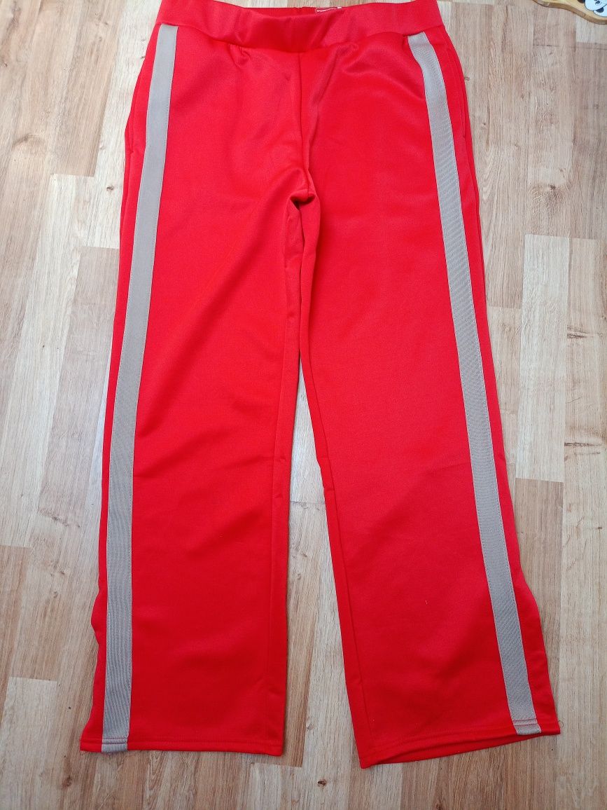 119) szerokie czerwone spodnie dresy szerokie nogawki L xl 44