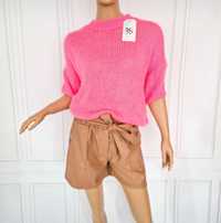 Sweterek krótki rękaw różowy, rozmiar uniwersalny