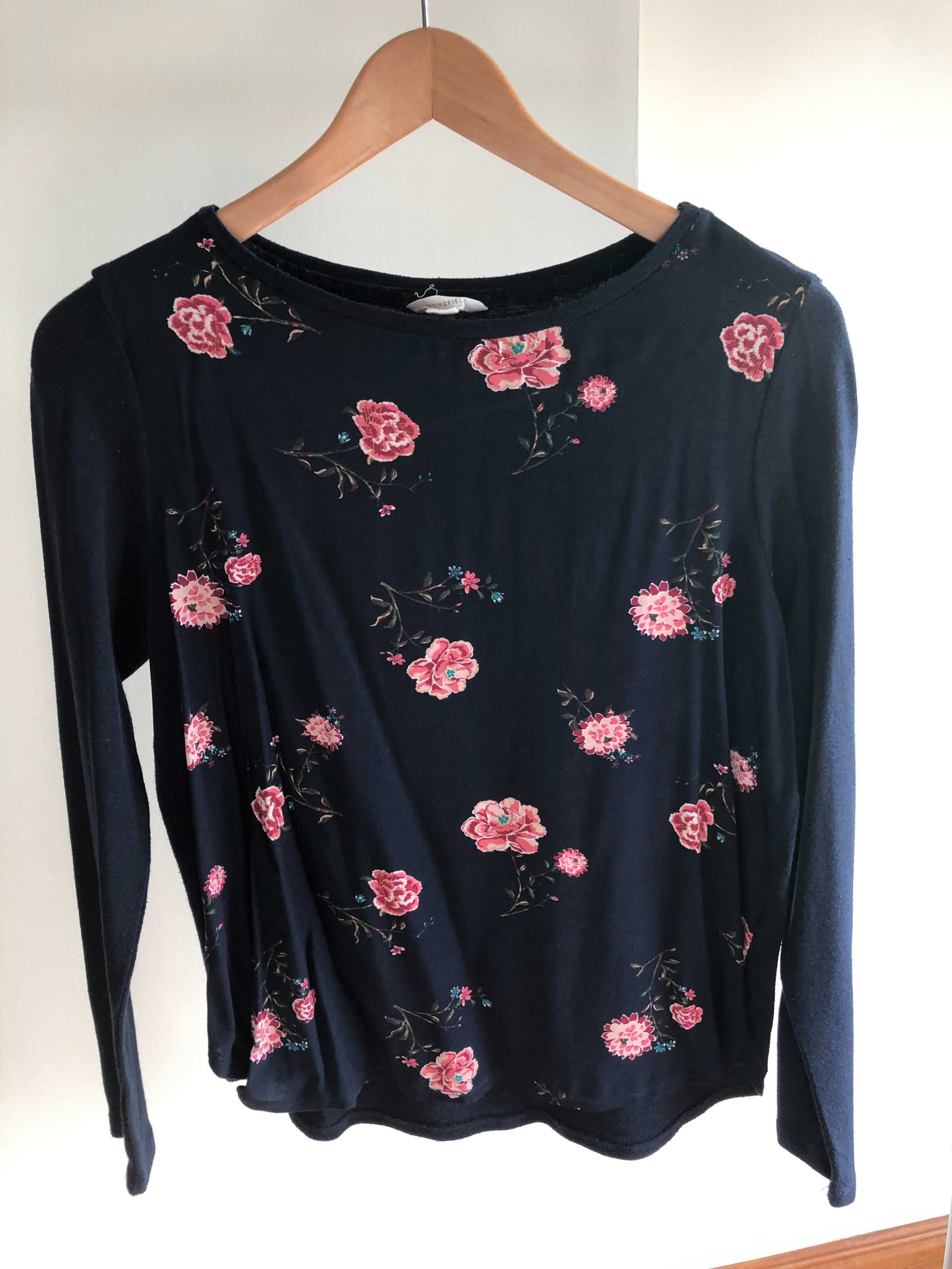 Camisola Azul escura com flores, Springfield, Tamanho M